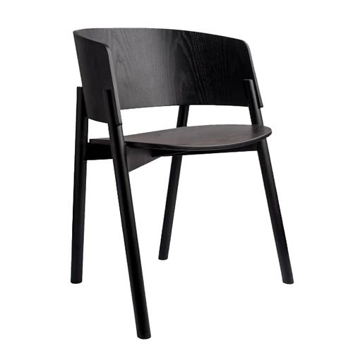 a black solid ash chair with curved seat