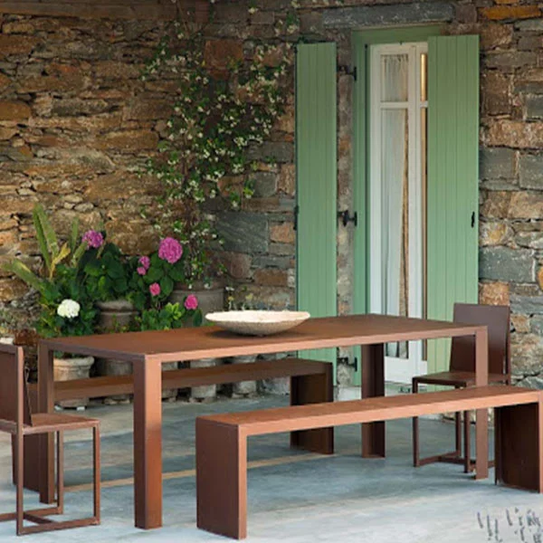 big irony outdoors table in rust