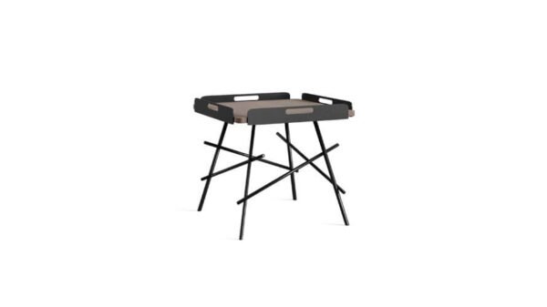 the anelo coffee table with a steel grid base and a surface that references trays.