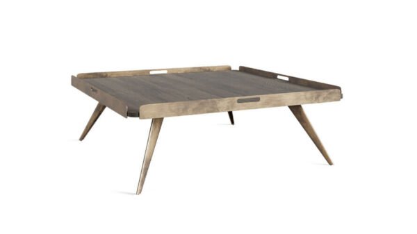 the anelo coffee table with a steel grid base and a surface that references trays.