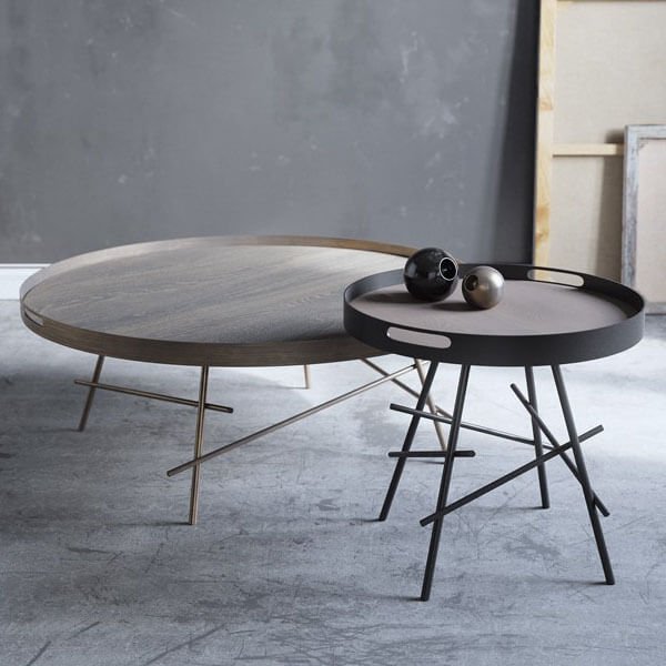 the anelo coffee table with a steel grid base and a surface that references trays.