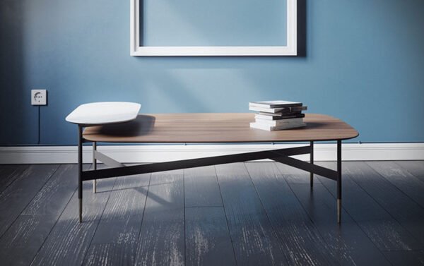 the combo coffee table, with a steel body. Available in various surface materials.
