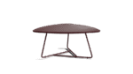 the delta coffee table, a triangular coffee table with a metallic frame