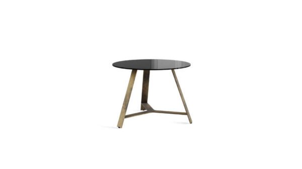 the elegant low table is a coffee table with a steel body. Available in various surface materials and shapes.