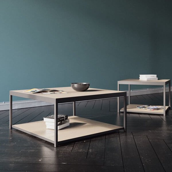 a simple coffee table with a steel body. Available in various surface materials.