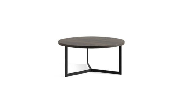 trenta is a round coffee table with a three-sided metal base. Available in various surface materials.