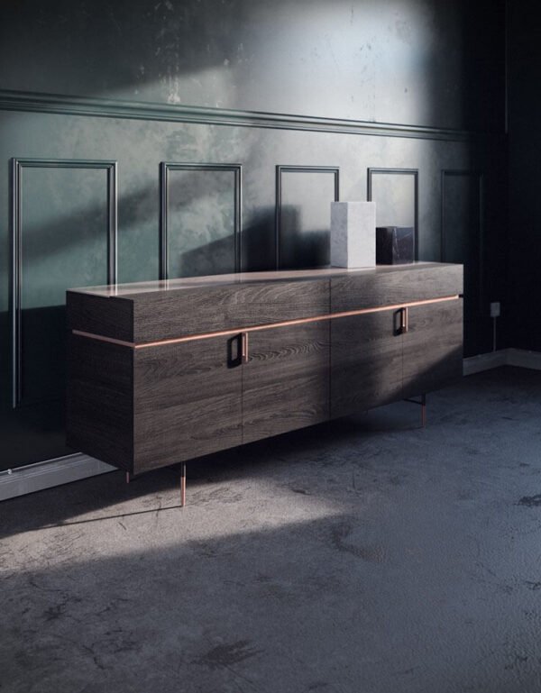 Cassettone wooden sideboard with steel base