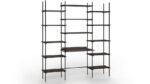 A bookcase with steel frame and wooden shelves.