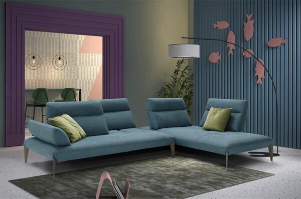 caveoso blue sofa in fabric in living room