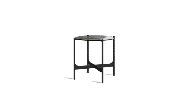 the cross coffee table, with a metallic frame and wooden surface. base in cross shape