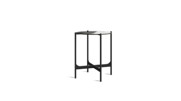 the cross coffee table, with a metallic frame and wooden surface. base in cross shape