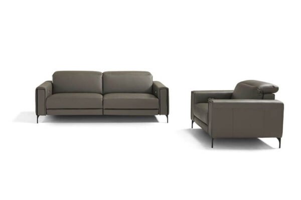 gary is a grey leather sofa with a front foot, here there's also an armchair version of gary