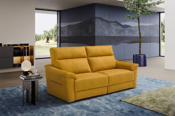 the odette sofa in mustard yellow in living room