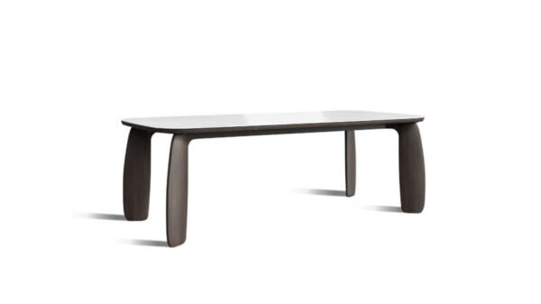 the organic table with solid wooden legs and an Isola-type surface