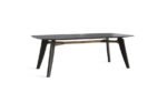 oval table with solid wooden legs, steel elements and barrel top