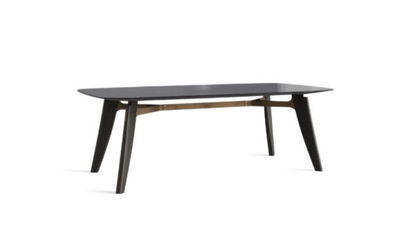oval table with solid wooden legs, steel elements and barrel top