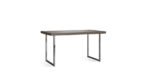 the peer table is a steel table with Π-shaped legs and a wooden surface, here it's in a white background