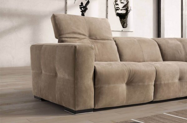 close up of the sauvanne sofa in beige fabric