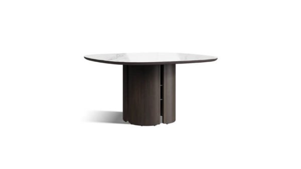 the solido table, a wooden-legged table with metallic finishes and an Isole-type surface